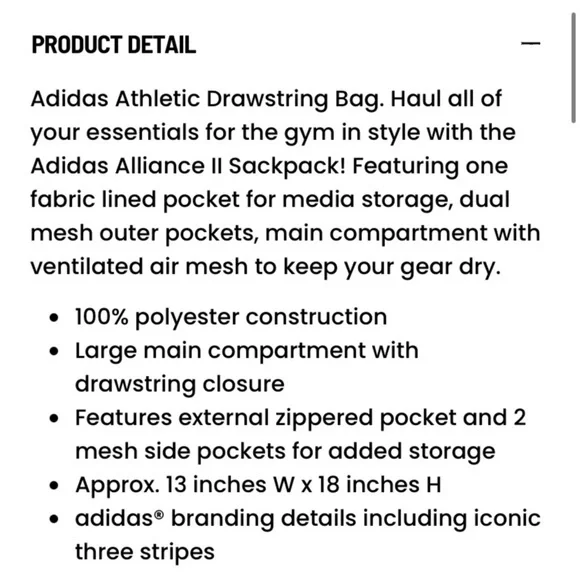 NWT Black Adidas Alliance II Sackpack Drawstring Bag - Picture 3 of 5